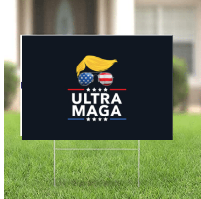Black Ultra MAGA King Lawn Sign - Trump Hair 2024 Yard Sign w/ Stake