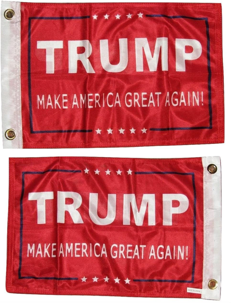 AES 12x18 President Trump Great Red 2 Faced 2-ply Wind Resistant Flag 12x18 Inch House Banner Brass Grommets Fade Resistant Double Stitched Premium Quality Polyester Nylon