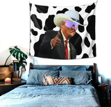 Trump Merch Cow Print Cowboy Hat Tapestry, Trump Tapestry Poster Funny Tapestry Boutique Art Tapestry Wall Hanging Pop Art Home Decorations for Living Room Bedroom Dorm Decor (59.1 x 51.2 inches)