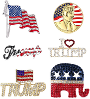 WeimanJewelry Lot 6pcs Enamel Rhinestone Crystal Republican Party Elephant Trump American Flag Political Brooch Pin Set