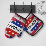 American USA Trump Flag Oven Mitts and Pot Holders Sets Heat Resistant Kitchen Oven Gloves Mats for Holiday Cooking Baking BBQ
