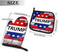 American USA Trump Flag Oven Mitts and Pot Holders Sets Heat Resistant Kitchen Oven Gloves Mats for Holiday Cooking Baking BBQ