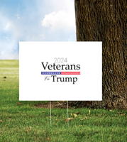 White Yard Sign - Veterans for Trump 2024  w/ Stake for Lawn