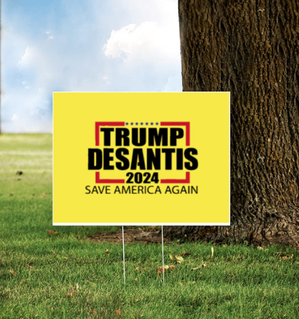 Yellow Trump DeSantis Save America Again Yard Sign  2024  w/ Stake for Lawn
